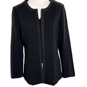 Black Knit Rhinestone Trim Blazer Jacket Women's 10 Todd & Olivia‎